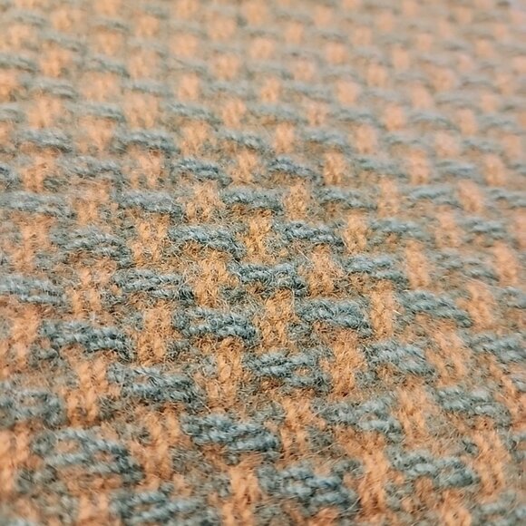 Vintage 60s Pendleton 100% Wool Blanket 52"x46" Green Tan Waffle Check Fringe - Picture 2 of 5